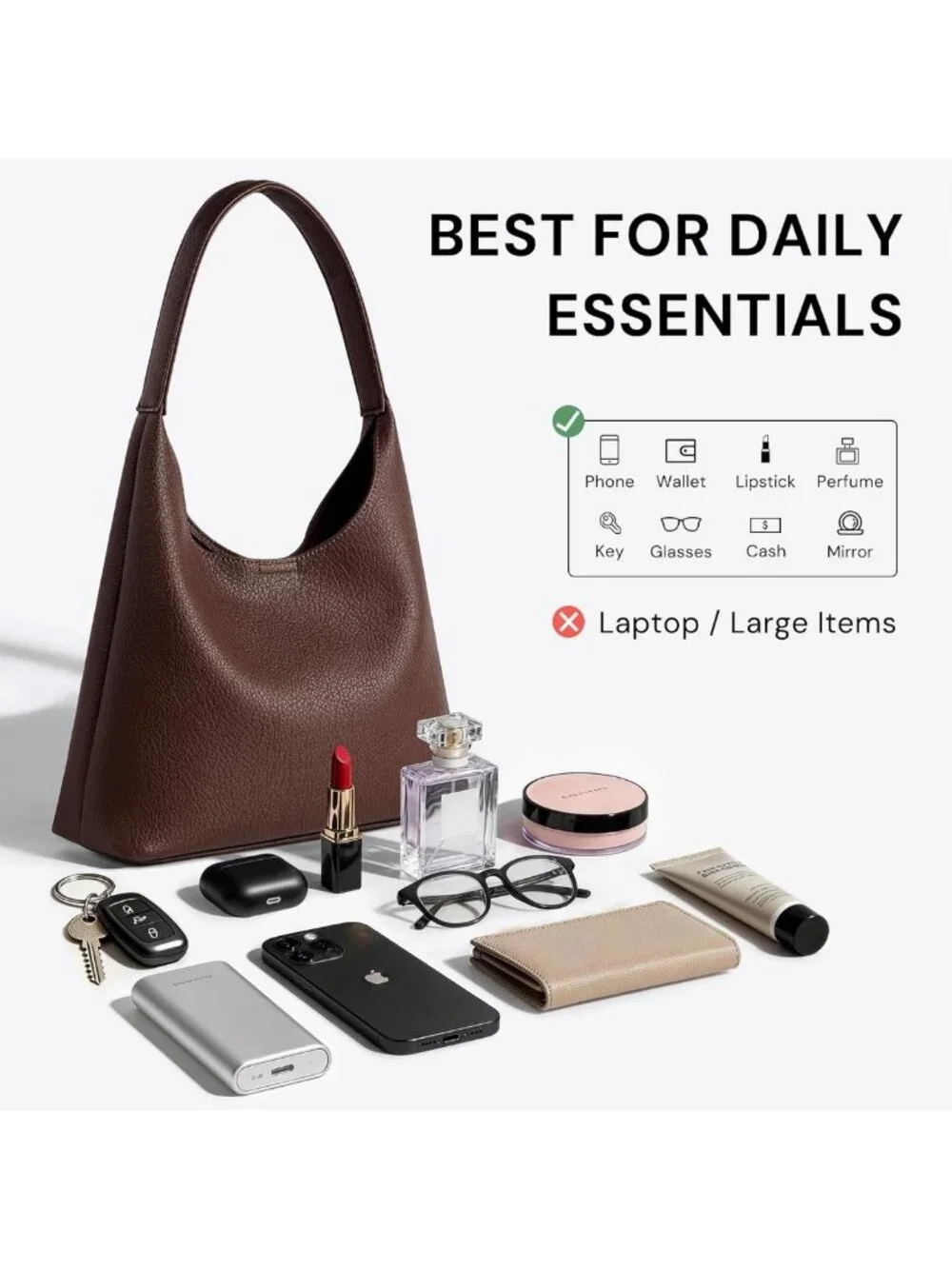 Trendy Small Slouchy Hobo Bag for Women, Soft Vegan Leather Everyday Tote 11